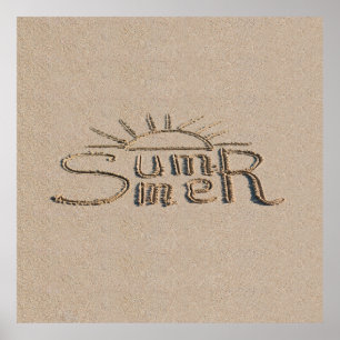 Summer sign carved on the beach sand poster