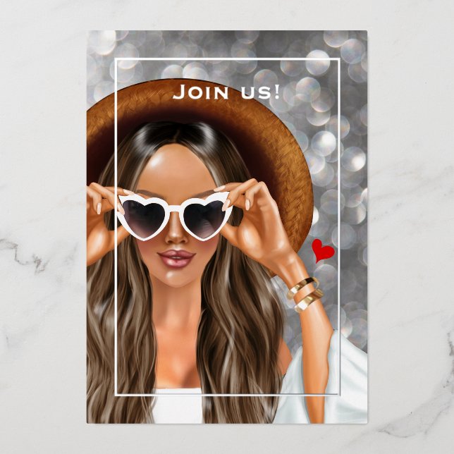 Summer Silver Imitate Bokeh Junggeselinnen-Abschie Folieneinladung (Vorderseite)