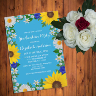 Summer Sky Blue Floral Graduation Party Einladung