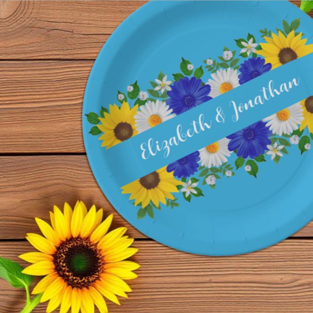 Summer Sky Blue Floral Wedding Pappteller (Von Creator hochgeladen)