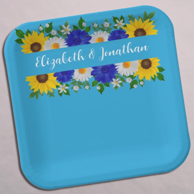 Summer Sky Blue Floral Wedding Pappteller (Von Creator hochgeladen)