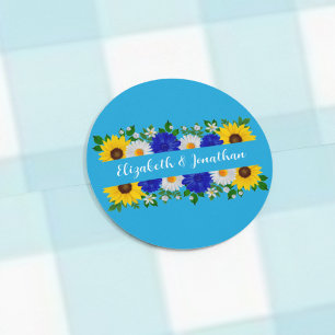 Summer Sky Blue Floral Wedding Runder Aufkleber