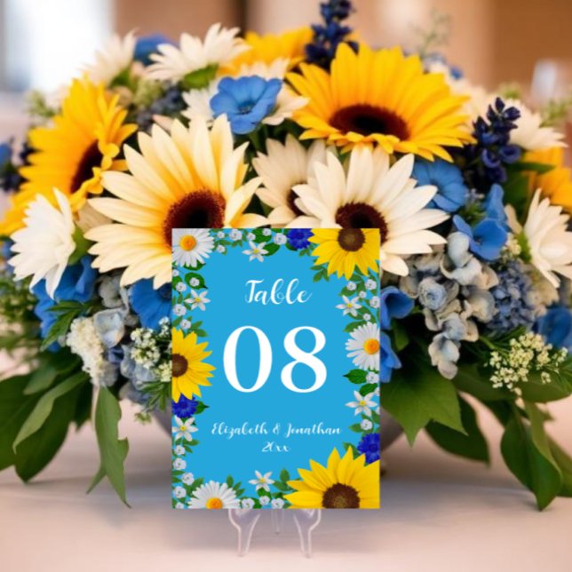 Summer Sky Blue Floral Wedding Tischnummer (Von Creator hochgeladen)