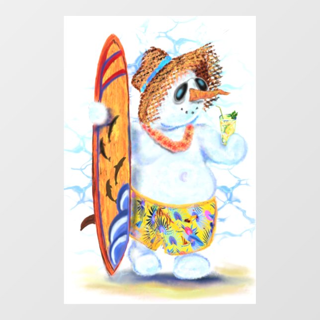 Summer Snowman Surfer Window Cling  Fensteraufkleber (Blatt)