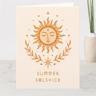 Summer Solstice Celestial Sun Face Botanical Art Karte