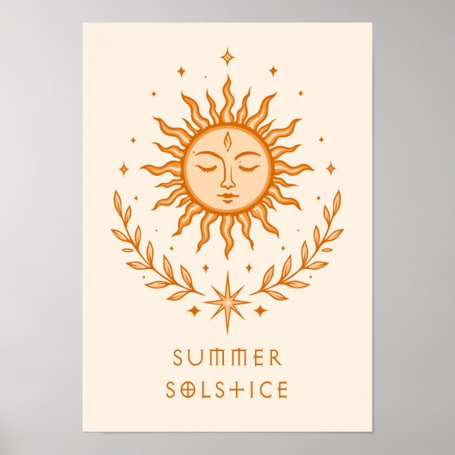 Summer Solstice Celestial Sun Face Botanical Art Poster (Vorne)