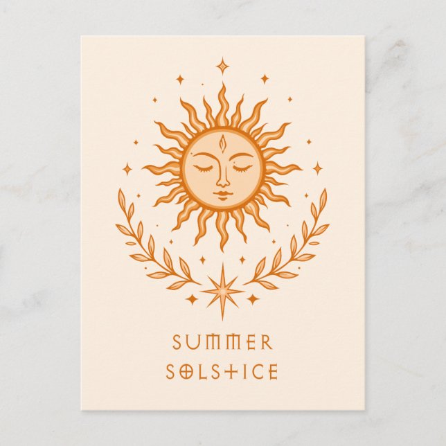 Summer Solstice Celestial Sun Face Botanical Art Postkarte (Vorderseite)
