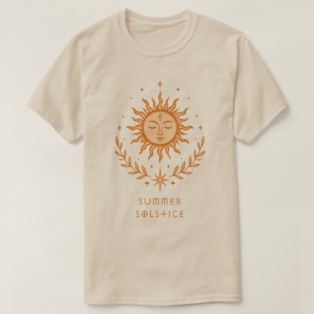 Summer Solstice Celestial Sun Face Botanical Art T-Shirt (Design vorne)