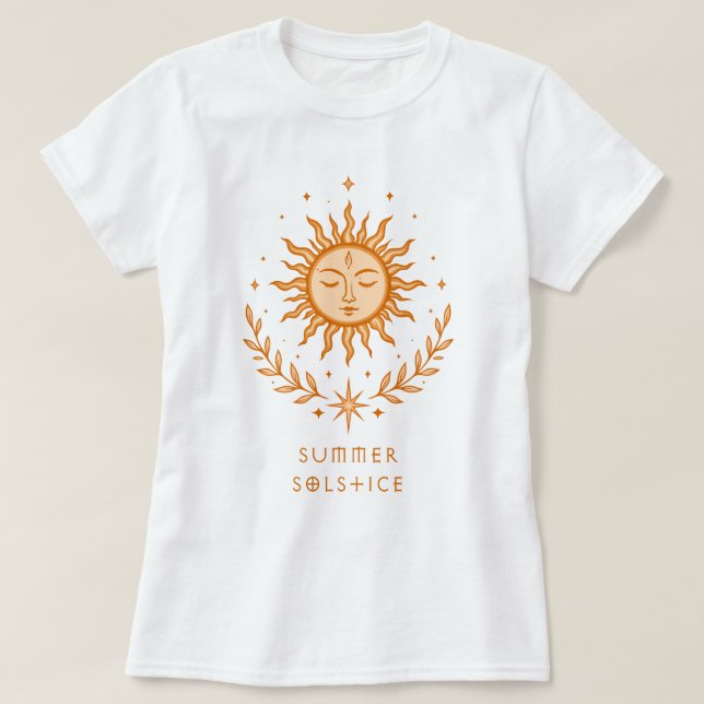 Summer Solstice Celestial Sun Face Botanical Art T-Shirt (Design vorne)