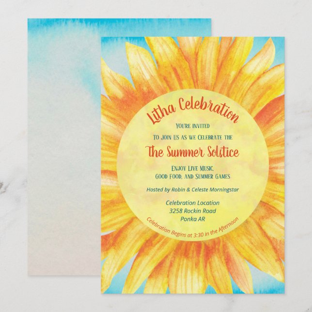 Summer Solstice Sonnenblume Lido Party Einladung (Vorne/Hinten)