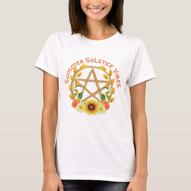 Summer Solstice Vibles Sunflower Gold Pentagramm T-Shirt (Vorderseite)