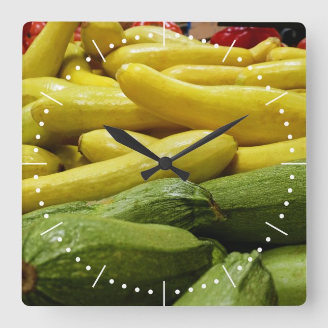 Summer Squash nummerierte Square Wall Uhr (Vorderseite)