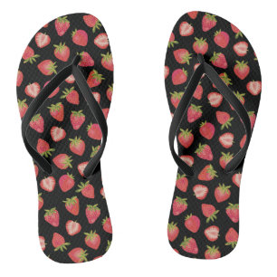 Summer Strawberry Pattern auf schwarz Flip Flops