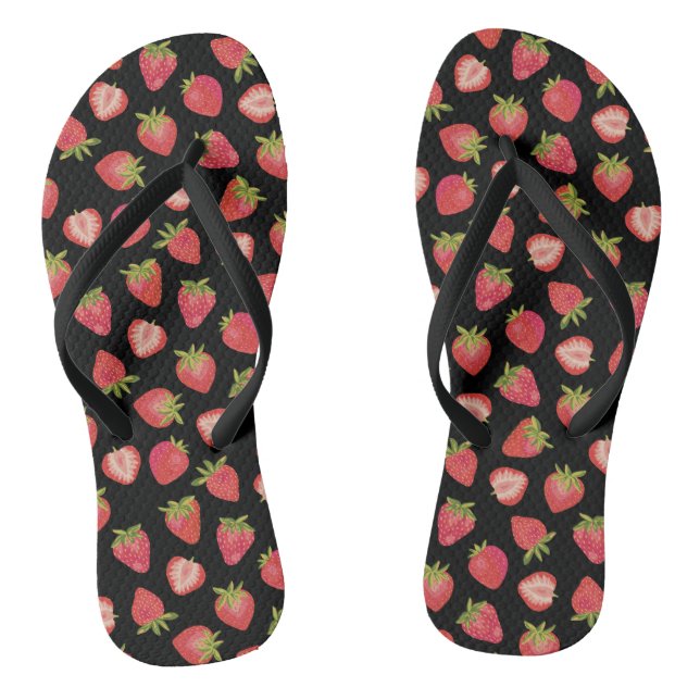 Summer Strawberry Pattern auf schwarz Flip Flops (Fußbett)