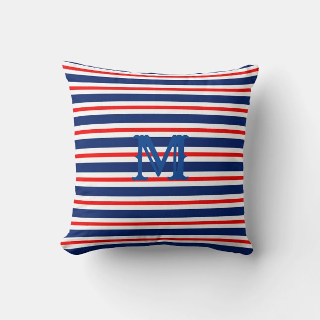 Summer Stripes Mit Monogramm Ocean Kissen (Vorderseite)