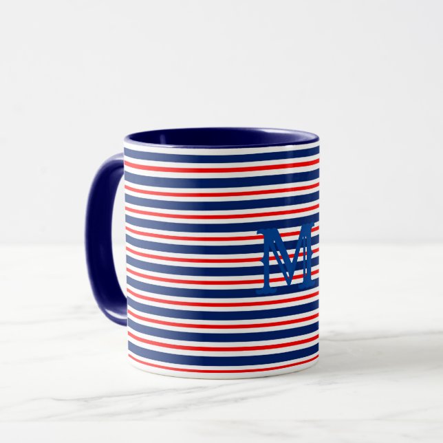 Summer Stripes Mit Monogramm Ocean Tasse (Vorderseite Links)