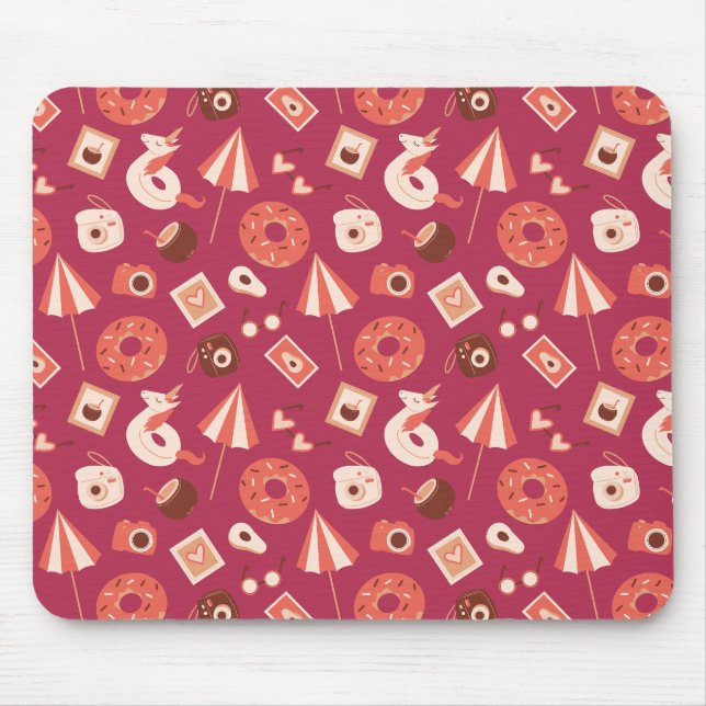 Summer Stuff Maroon Hintergrund Mousepad (Vorne)