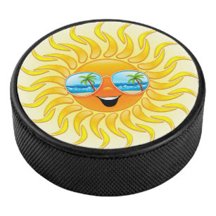 Summer Sun Cartoon mit Sonnenbrille Eishockey Puck