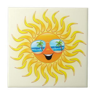 Summer Sun Cartoon mit Sonnenbrille Fliese