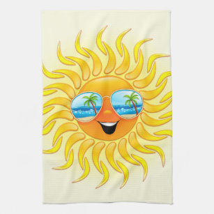 Summer Sun Cartoon mit Sonnenbrille Geschirrtuch