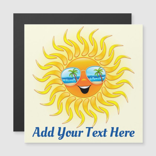 Summer Sun Cartoon mit Sonnenbrille Magneteinladung (Vorne/Hinten)