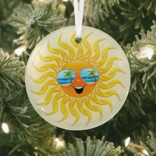 Summer Sun Cartoon mit Sonnenbrille Ornament Aus Glas