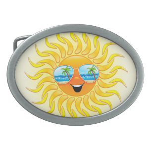 Summer Sun Cartoon mit Sonnenbrille Ovale Gürtelschnalle