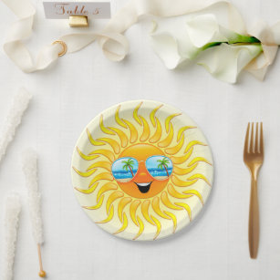 Summer Sun Cartoon mit Sonnenbrille Pappteller
