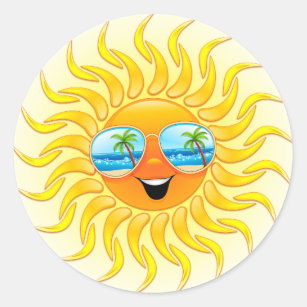 Summer Sun Cartoon mit Sonnenbrille Runder Aufkleber