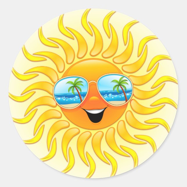 Summer Sun Cartoon mit Sonnenbrille Runder Aufkleber (Vorderseite)
