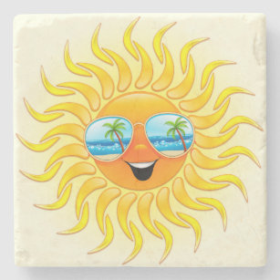 Summer Sun Cartoon mit Sonnenbrille Steinuntersetzer