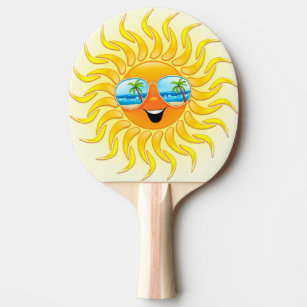 Summer Sun Cartoon mit Sonnenbrille Tischtennis Schläger