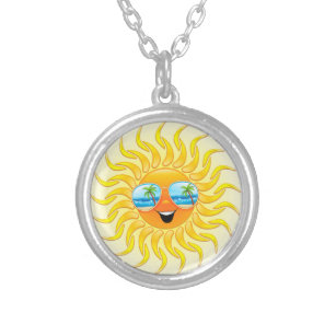 Summer Sun Cartoon mit Sonnenbrille Versilberte Kette