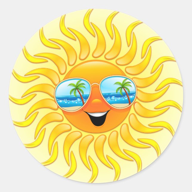 Summer Sun Cartoon mit Sonnenbrillen Aufklebern Runder Aufkleber (Vorderseite)