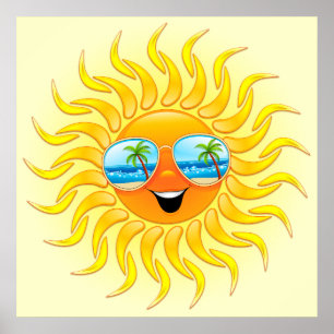 Summer Sun Cartoon mit Sonnenbrillen Poster