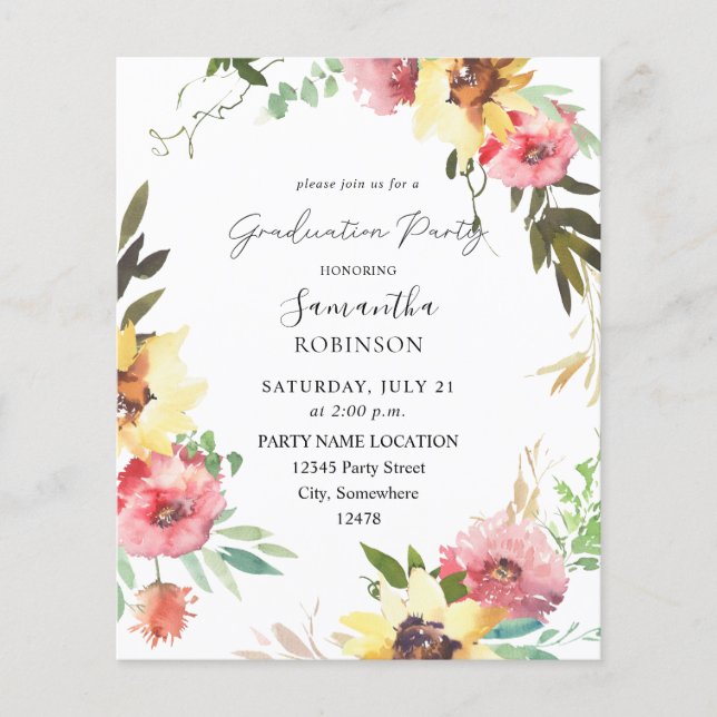 Summer Sunflower Bloral Graduation Party Flyer (Vorne)