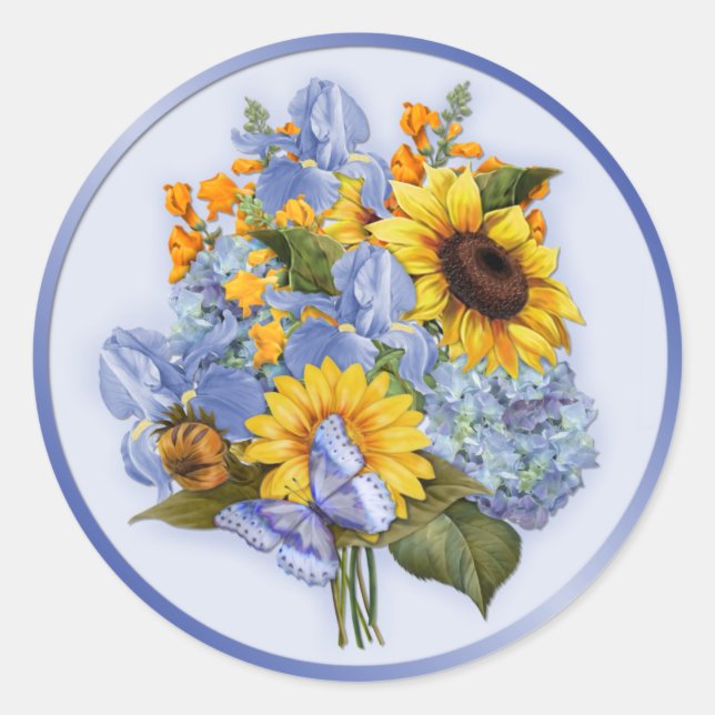 Summer Sunflower Bouquet Runder Aufkleber (Vorderseite)