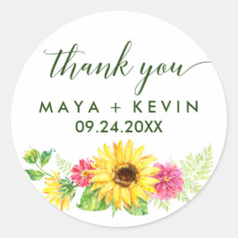 Summer Sunflower Danke Gastgeschenk Hochzeit Runder Aufkleber