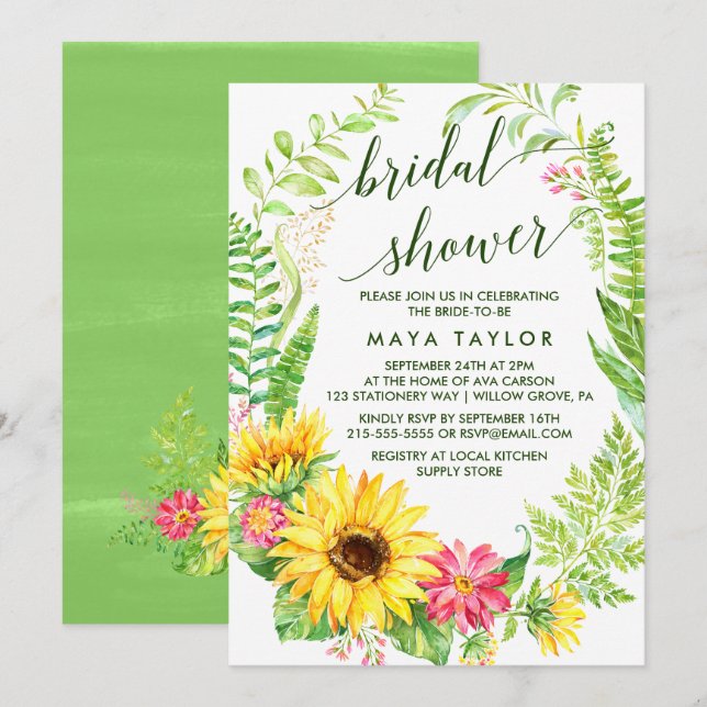 Summer Sunflower Wreath Brautparty Einladung (Vorne/Hinten)