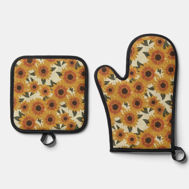 Summer Sunflowers Oven Mitt & Pot Holder Set (Vorderseite)
