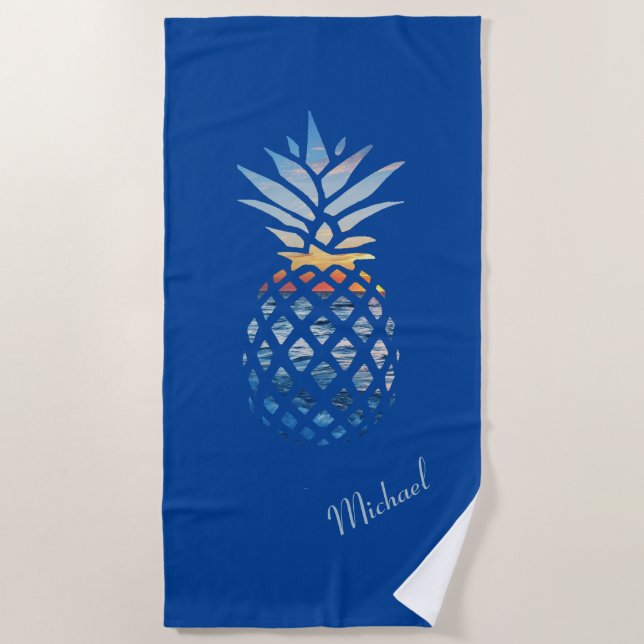 Summer Sunset Beach Ananas Custom Strandtuch (Vorderseite)