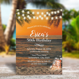 Summer Sunset Beach Glow Mason Jar 50. Geburtstag Einladung