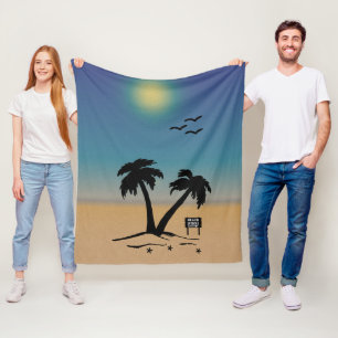 Summer Sunset Beach Sign Fleece Blanket