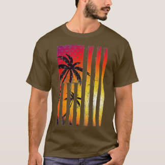 Summer Sunset Palm Trees American Flag Cooler Früh T-Shirt