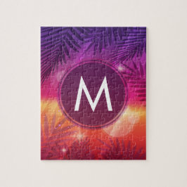 Summer Sunset Palm Trees Monogram Lila Orange