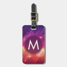 Summer Sunset Palm Trees Monogram Lila Orange