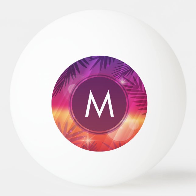 Summer Sunset Palm Trees Monogram Lila Orange Tischtennisball (Vorderseite)