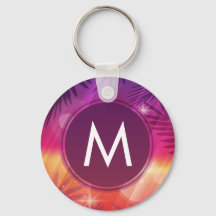 Summer Sunset Palm Trees Monogram Purple Orange