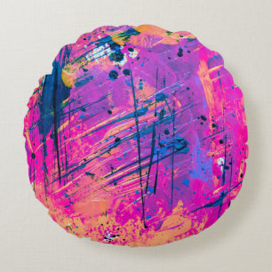 Summer Sunset Spritzer Paint Abstrakt Rundes Kissen