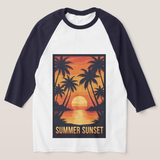 "Summer Sunset – Tropical Palm Tree Beach Graphic  T-Shirt (Ablage )